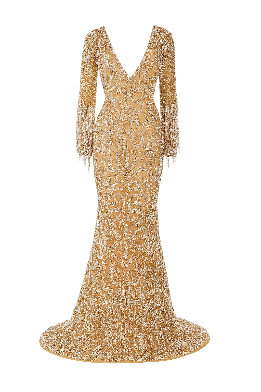 Women's Fishtail Gold Evening Tassel Elegant Dress